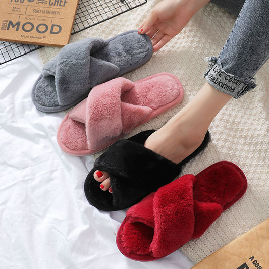 CozyCross Plush Slippers - Autumn/Winter Indoor Thermal Cotton Slippers - Thickened Leak-Proof Design